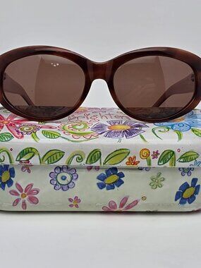 Brighton Rose Bud Tortoise on Pink Floral Frame Brown Lens Sunglasses w/ Case